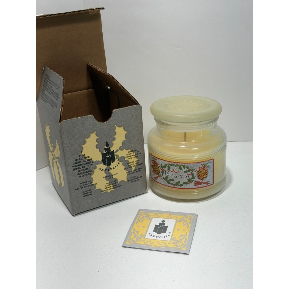 PartyLite Holiday Spices Scented Jar Candle P1439 with Frosted Lid and Box - Picture 1 of 7